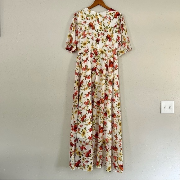 🦋 Short Sleeve Prairie Style Floral Maxi Dress Medium  Cottagecore Spring Casual - Picture 3 of 11